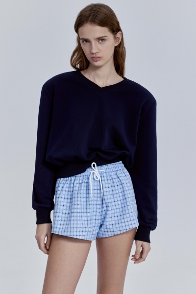 Шорты-мини в клетку из поплина, голубой