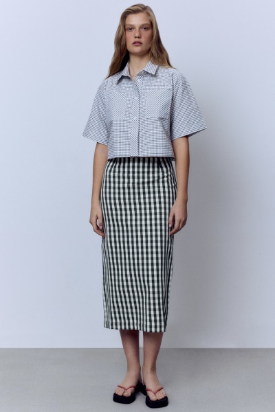 Рубашка-кроп в клетку, белый/зелёный