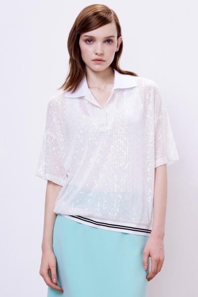 Поло с пайетками, белый
