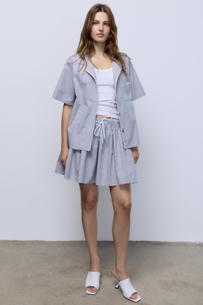 Юбка-мини из итальянского хлопка, бежевый/серый