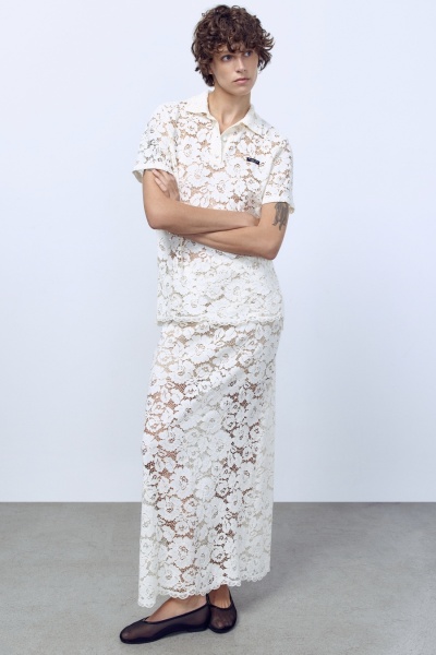 Поло из кружева, кремовый