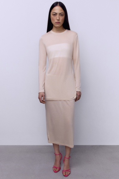 Юбка трикотажная прямая, бежевый