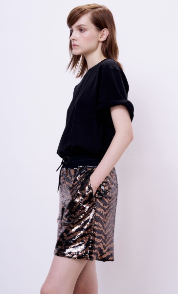 Шорты с пайетками и тигровым принтом, бронза-черный