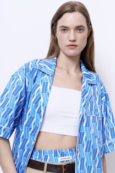 Рубашка из хлопка с геометричным принтом, голубой