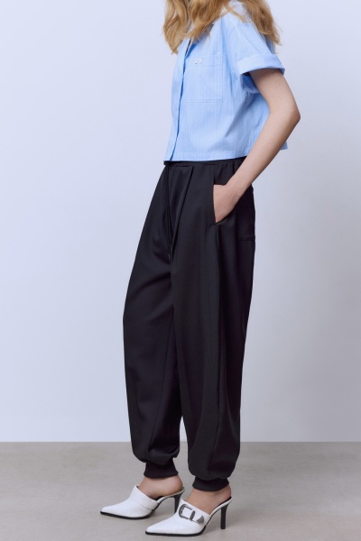 Брюки из итальянской шерсти с манжетами, чёрный