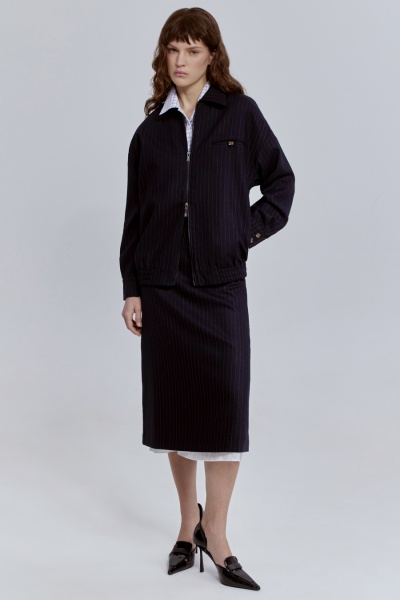 Бомбер в полоску из шерсти, синий