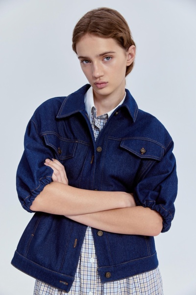 Куртка из денима с рукавами-фонариками, синий