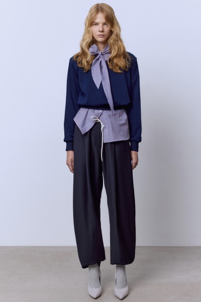 Свитшот из футера с рукавами-фонариками, синий