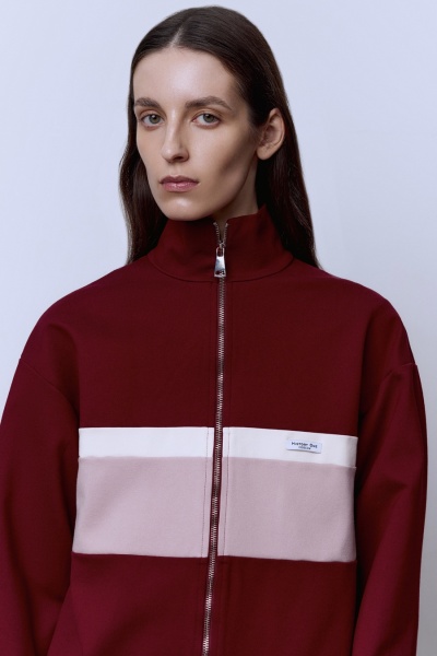Толстовка на молнии с контрастными вставками, бордовый