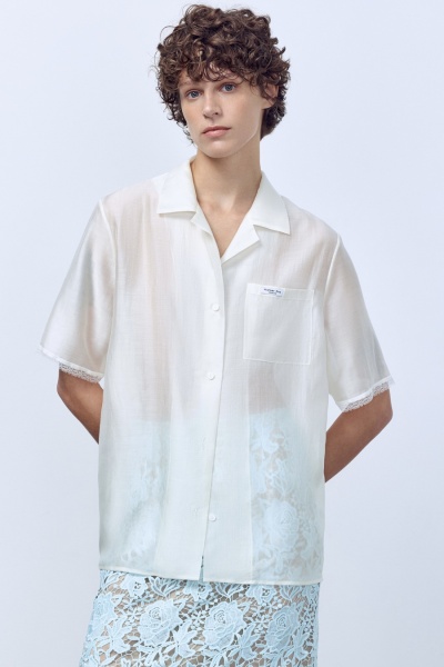 Рубашка из батистовой вуали с кружевом, молочный