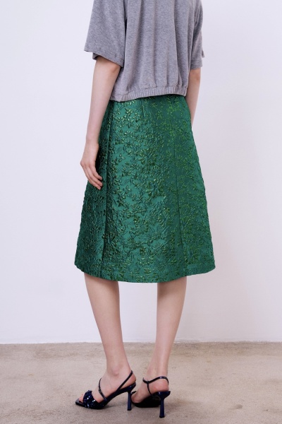 Юбка миди со складкой из жаккарда, зелёный