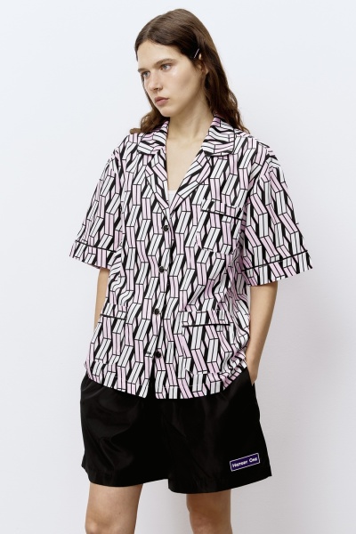 Рубашка из хлопка с геометричным принтом, розовый