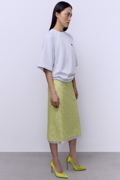 Юбка А-лайн с кружевом, салатовый