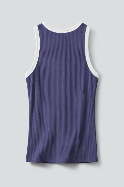 Топ из хлопковой рибаны с контрастной отделкой, васильковый