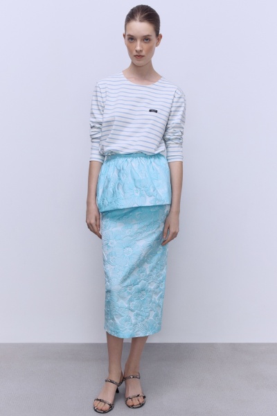 Юбка-тубина из жаккарда с накладной баской, голубой
