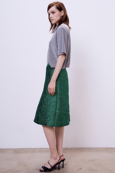 Юбка миди со складкой из жаккарда, зелёный