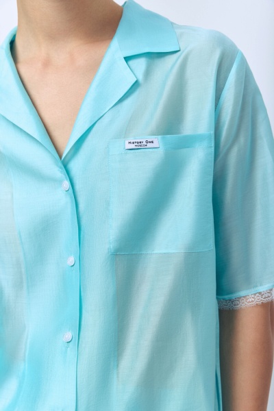 Рубашка из батистовой вуали с кружевом, мятный