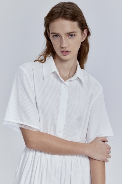 Платье из фактурного хлопка с кружевом, белый