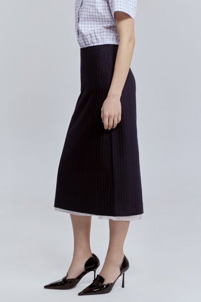 Юбка в полоску из шерсти с контрастной подкладкой, синий