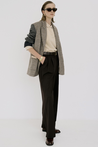 Брюки из шерсти на поясе со складками цвета шоколад