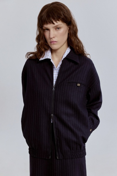 Бомбер в полоску из шерсти, синий