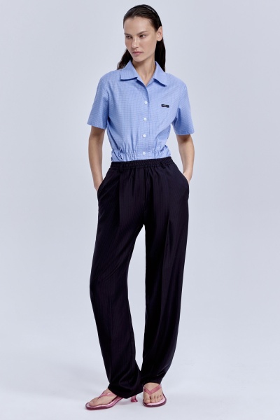 Брюки в полоску со складками, синий