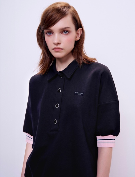 Поло из пике с контрастным подвязом, чёрный