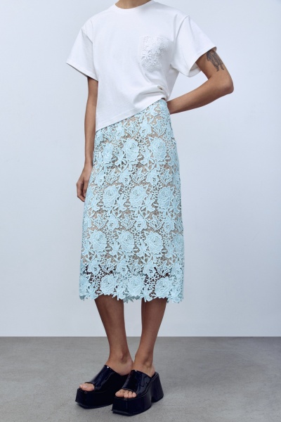 Юбка А-лайн из объемного итальянского кружева, мятный