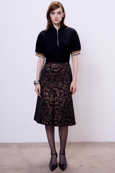 Юбка миди со складкой из жаккарда, шоколадный