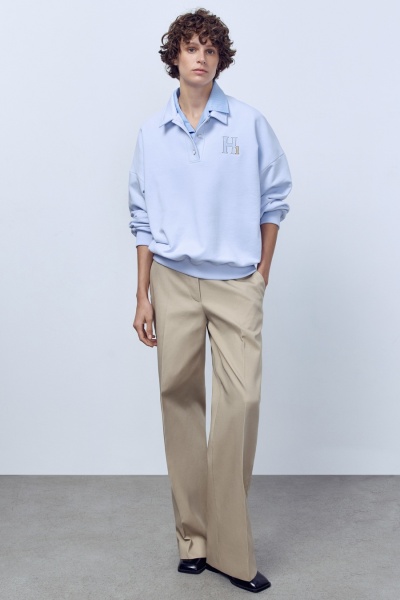 Поло с длинным рукавом из футера, голубой