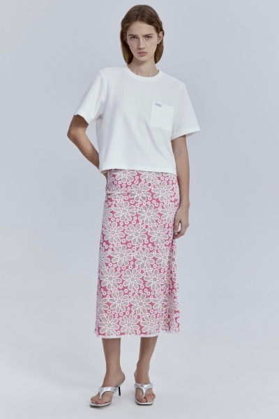 Ажурная юбка из кружева на вискозной подкладке, розовый
