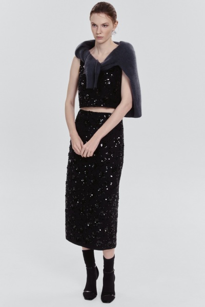 Юбка из твида с бисером и пайетками, чёрный