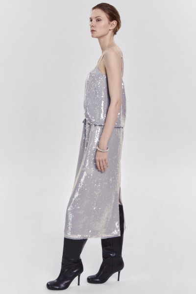 Топ с пайетками на шифоне, жемчужный