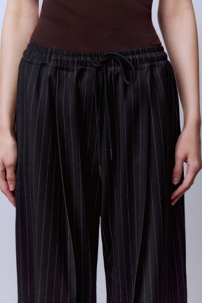 Брюки из шерстяной фланели в полоску, чёрный