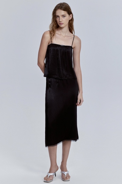 Юбка с кружевом из атласа, чёрный