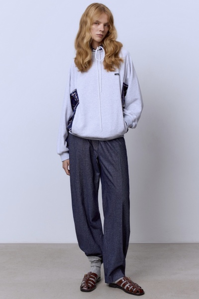 Худи из футера с нейлоном, серый меланж