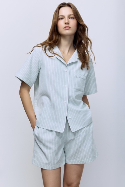 Рубашка пижамная в широкую полоску с коротким рукавом, мятный