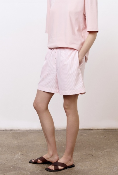 Шорты пижамные лен с хлопком в тонкую полоску, розовый