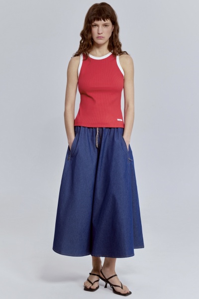 Топ из хлопковой рибаны с контрастной отделкой, красный