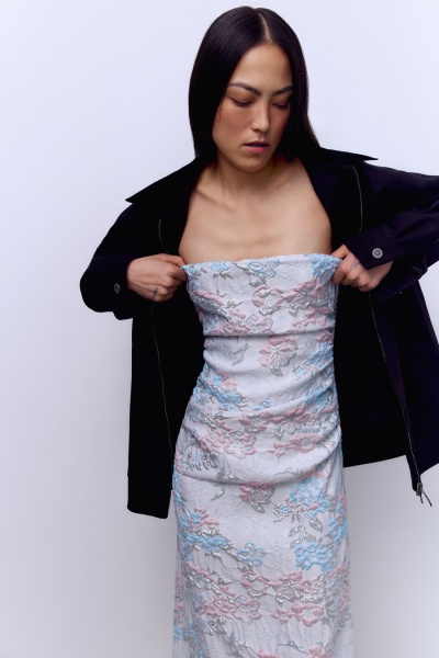 Платье-бандо из жаккарда, голубой