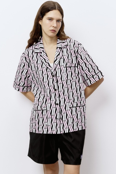 Рубашка из хлопка с геометричным принтом, розовый