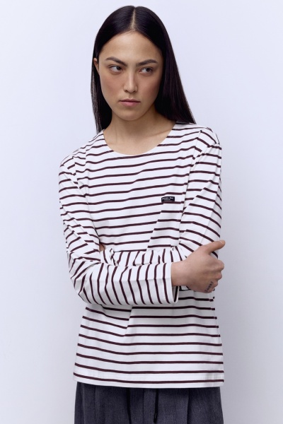 Лонгслив из хлопка в полоску, шоколадный