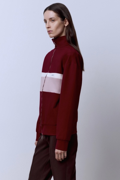 Толстовка на молнии с контрастными вставками, бордовый