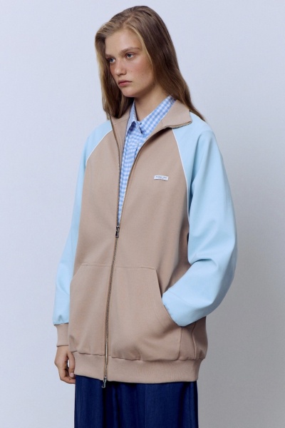 Толстовка на молнии с кантом, бежевый-голубой