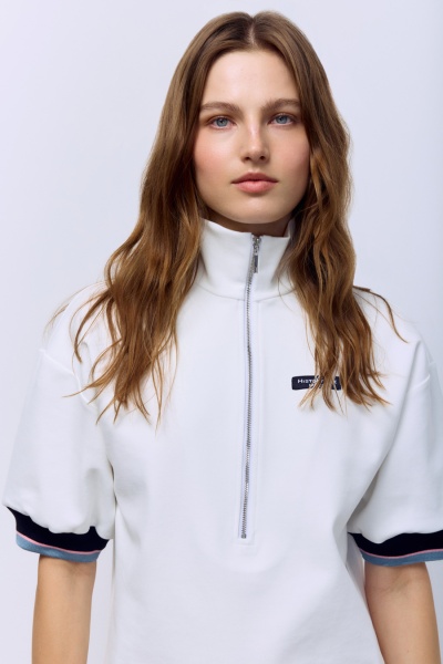 Поло на молнии с контрастными подвязами, белый