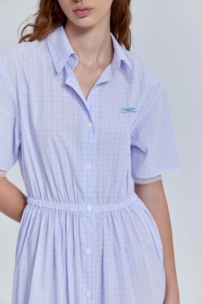 Платье в клетку из итальянского хлопка с кружевом, мультиколор