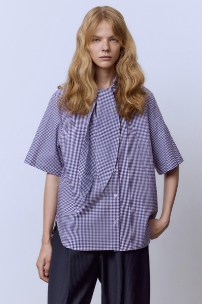 Рубашка виши с бантом и коротким рукавом, бордовый