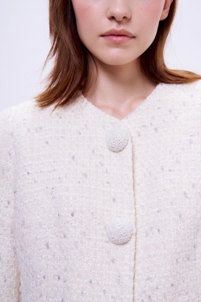 Жакет приталенный букле с декоративными пуговицами, жемчужный