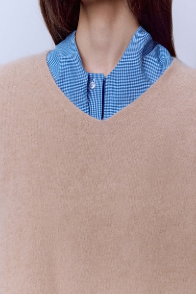 Свитер с V-вырезом из шерсти с кашемиром, бежевый