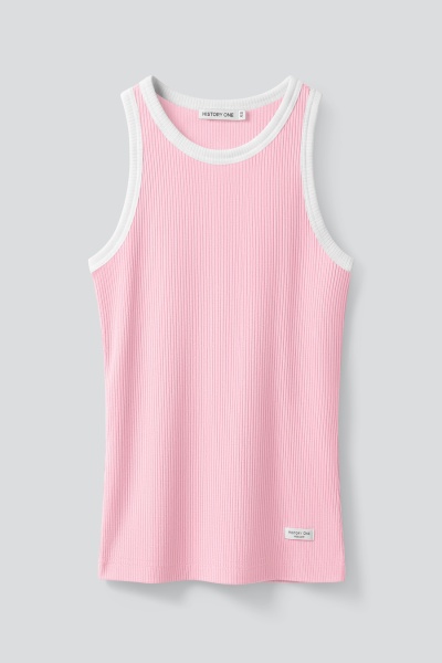 Топ из хлопковой рибаны с контрастной отделкой, розовый